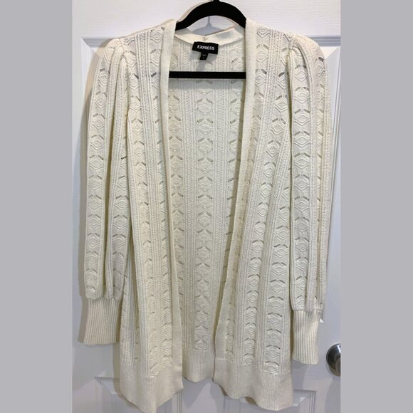 Express Pointelle Puffy Balloon Sleeve Cream Size Medium Cardigan - Picture 1 of 2